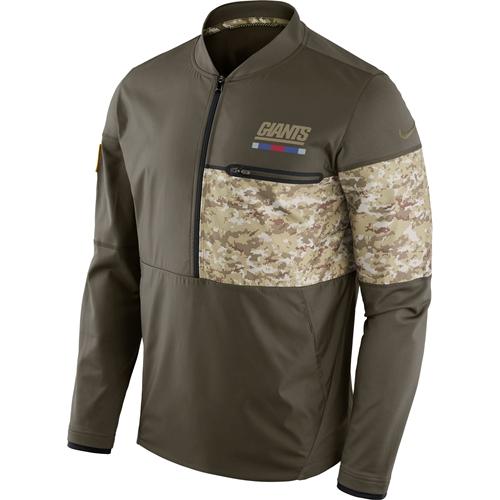 Men's New York Giants Nike Olive Salute to Service Sideline Hybrid Half-Zip Pullover Jacket - Click Image to Close